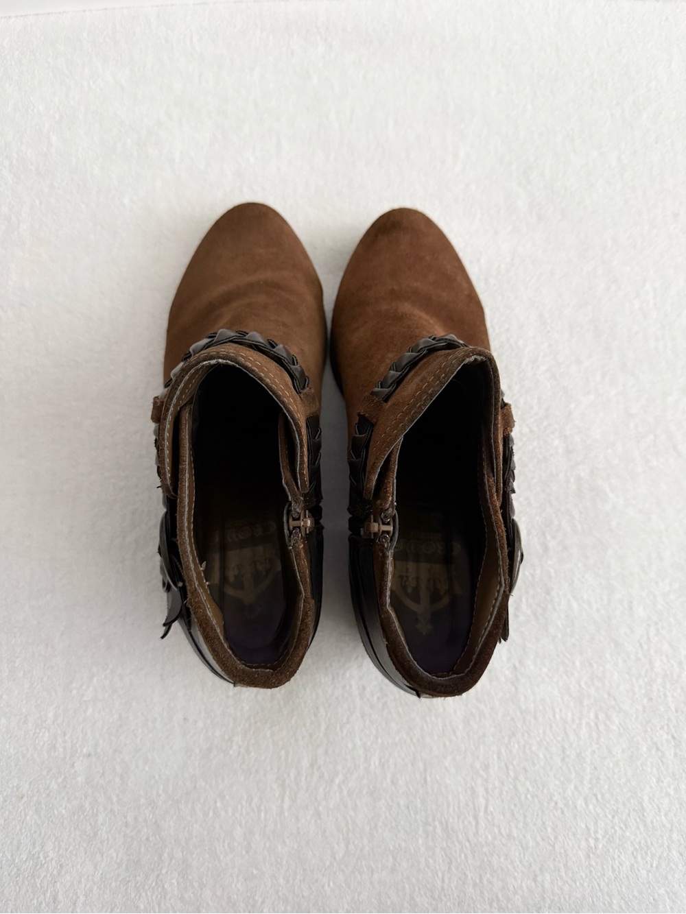 Crown Vintage Brown Suede Leather Ankle Boots Womens 8.5 Western Boho - Picture 4 of 11